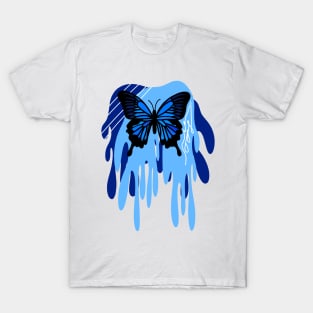 Blue Swallowtail Butterfly with Abstract Dripping Blue Background Pattern, Made by EndlessEmporium T-Shirt